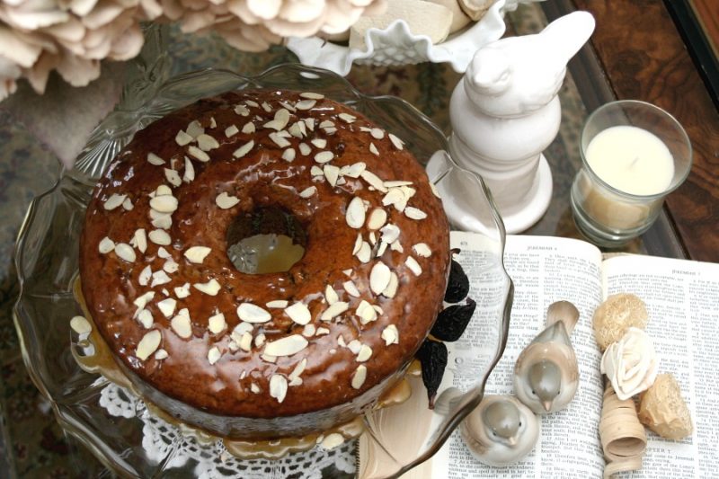 Jeremiah Scripture Cake is a very old recipe once used to teach young girls bible verses while learning to bake. Recipe ingredients are determined by looking up scripture. Burnt Jeremiah Syrup is poured over the delicious cake and then sprinkled with almonds. Can you figure out the recipe?