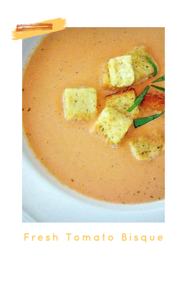 A delicious and easy recipe for fresh tomato bisque. Rome tomatoes and basil with cream and croutons make for a bright and tasty soup.