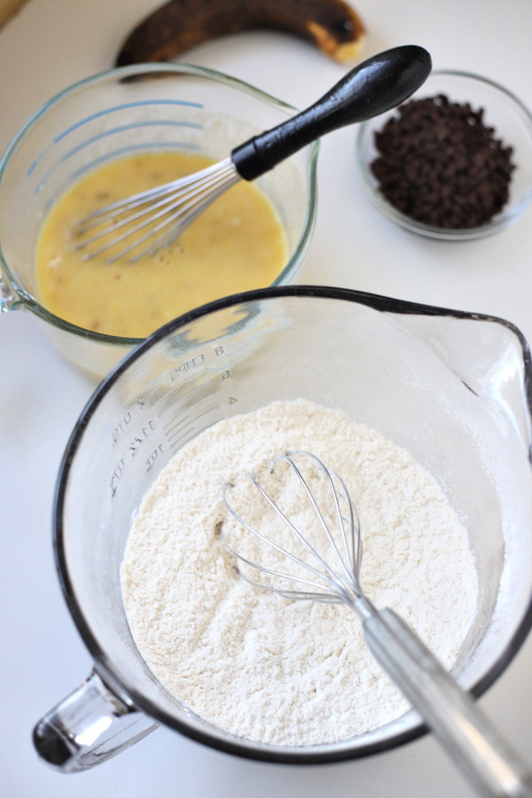 Easy recipe for chocolate chunk banana quick bread.