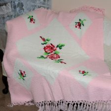 Pretty Pink Afghan with Roses in Tunisian/Afghan Stitch