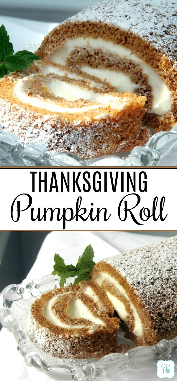 Famous and ever popular Pumpkin Roll. Sweet pumpkin cake with a rich cream cheese filling is a traditional Thanksgiving favorite on the dessert table.