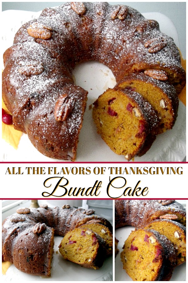 All-in-one Thanksgiving Bundt cake includes all your favorite flavors of Thanksgiving wrapped up in each delicious bite. Perfect for your dessert table.