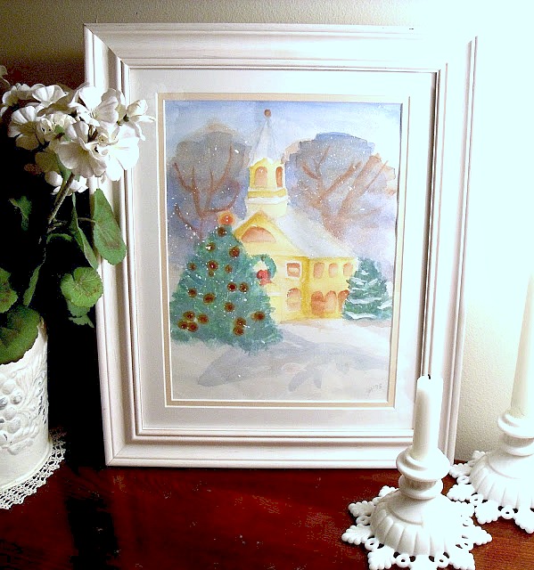 Watercolor Christmas Painting of Church in the Snow and a sweet poem by Edgar Guest titled: The Little Church.