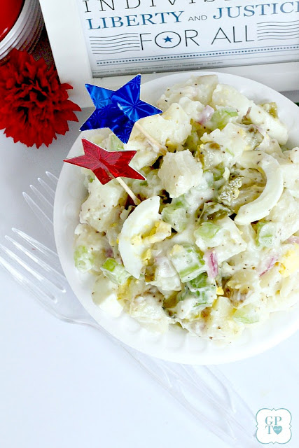 This recipe for old-fashioned potato salad is far from boring. Lots of flavor from sweet gherkin pickles, celery, onion & eggs. A classic barbecue favorite!