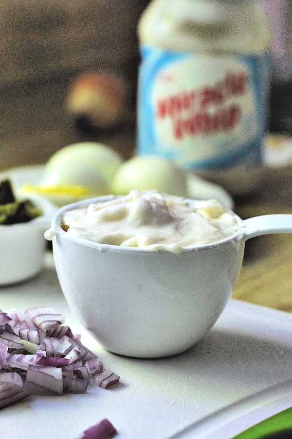 Vintage recipe for old-fashioned creamy potato salad is far from boring. Tons of flavor from sweet gherkin pickles, celery, onions & eggs. A classic barbecue favorite!