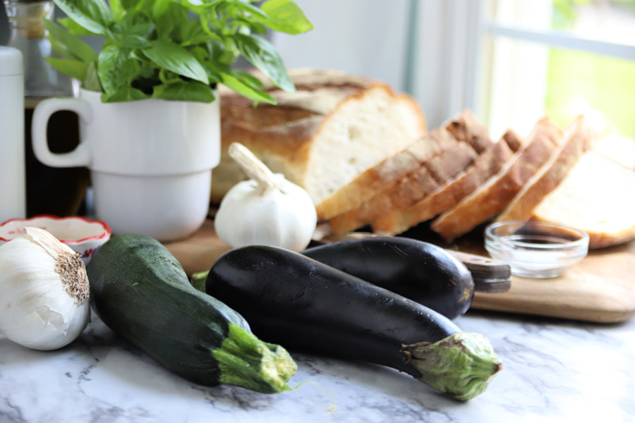 Fresh ingredients for grilled vegetable panini sandwich