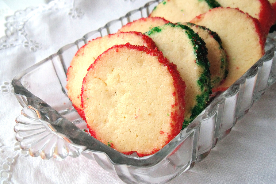 French butter sable sables shortbread cookies with Christmas sugar.