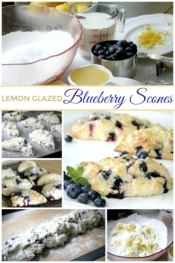 Sharing another blueberry treat ~ scones. These are wonderful blueberry scones from Tyler Florence and have a wonderful lemon glaze.