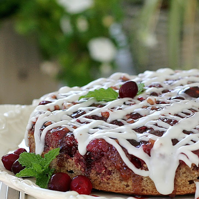 Cranberry upside down is a bright, jewel-tone cake brimming with cranberries, autumn spices and nuts. A perfect ending for your Thanksgiving dinner.