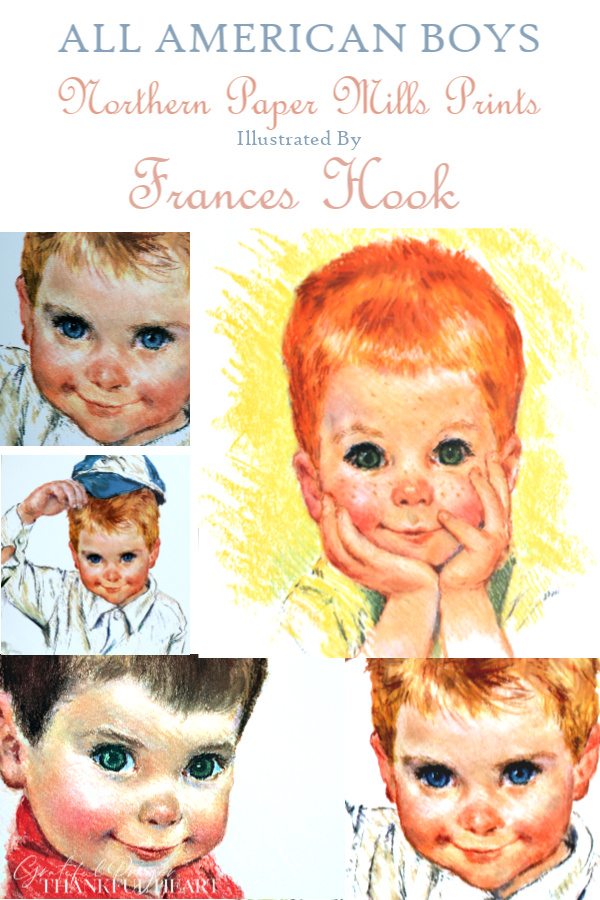 All American Boys, is a series of children prints illustrated in soft pastels by Frances Hook. They promotional prints from Northern Paper Mills, later Northern Tissue.