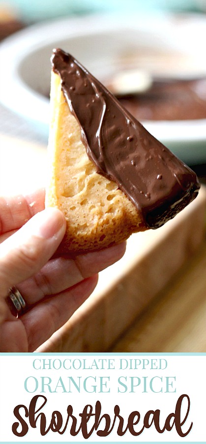 Easy recipe for chocolate dipped, orange spice shortbread. Delicious and beautiful with or without sprinkled nuts to enjoy with coffee or tea. Lovely addition to the holiday cookie tray and wonderful as homemade gift from the kitchen.