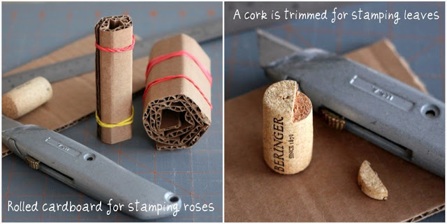 Stamped Valentine's to make with Kids is a fun and easy project. Rolled cardboard is used to create a rose pattern to stamp a lovely design to give to Mom.