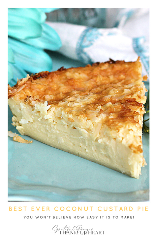 Super easy recipe that is delicious and always a favorite. Creamy Impossible Coconut Custard pie creates its own crust and takes just a few minutes to prepare. Add ingredients to a blender, pour into a pie pan, top with coconut and bake. It is that easy!