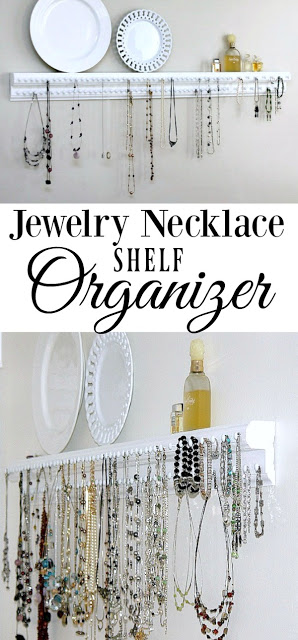 No more hassle with tangled necklaces and bracelets! Perfect DIY wall-mounted necklace Jewelry organizer keeps every piece handy and looks great too!