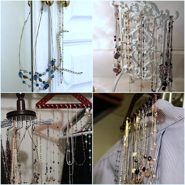 No more hassle with tangled necklaces and bracelets! Perfect DIY wall-mounted necklace Jewelry organizer keeps every piece handy and looks great too!