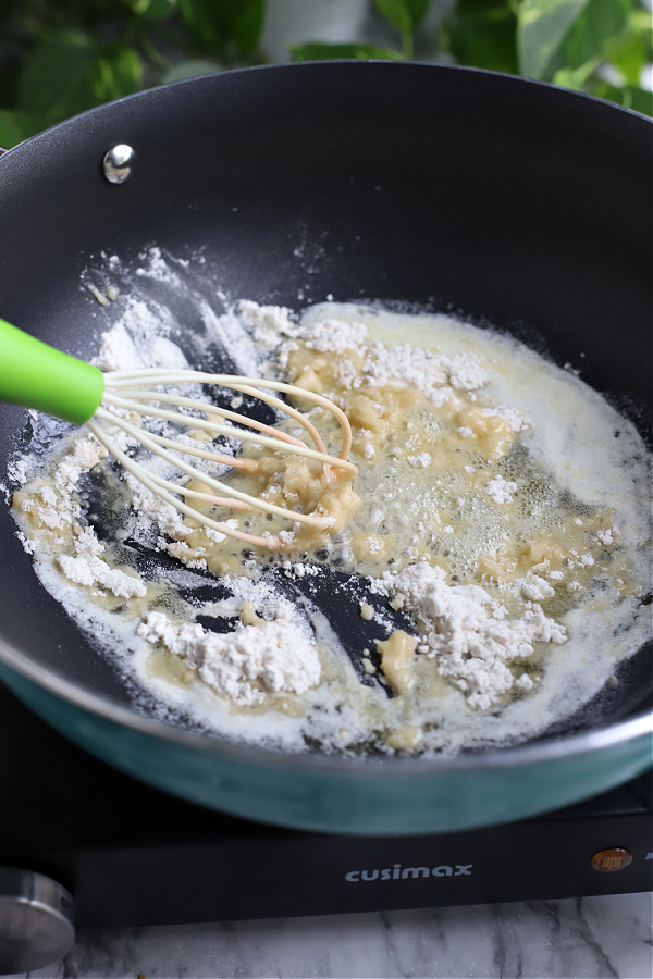 Butter and flour roux for homemade baked macaroni and cheese