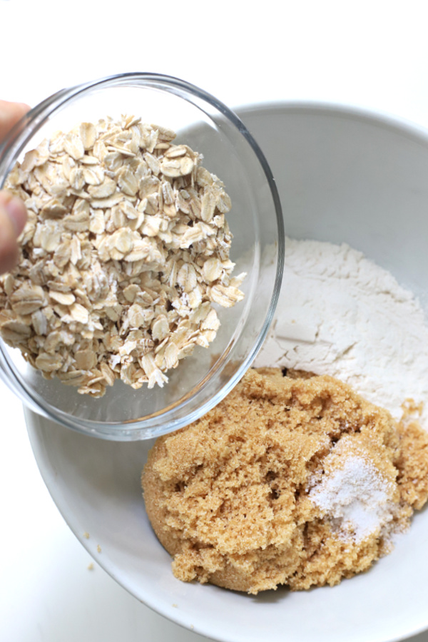 Topping for a plum oatmeal crisp recipe.