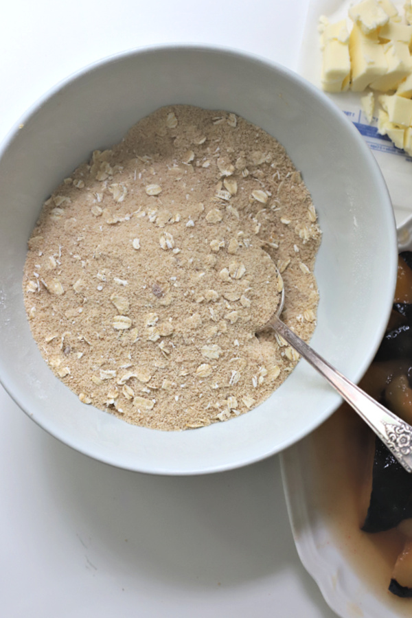 Topping for a plum oatmeal crisp recipe.