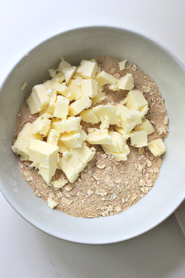 Topping for a plum oatmeal crisp recipe.