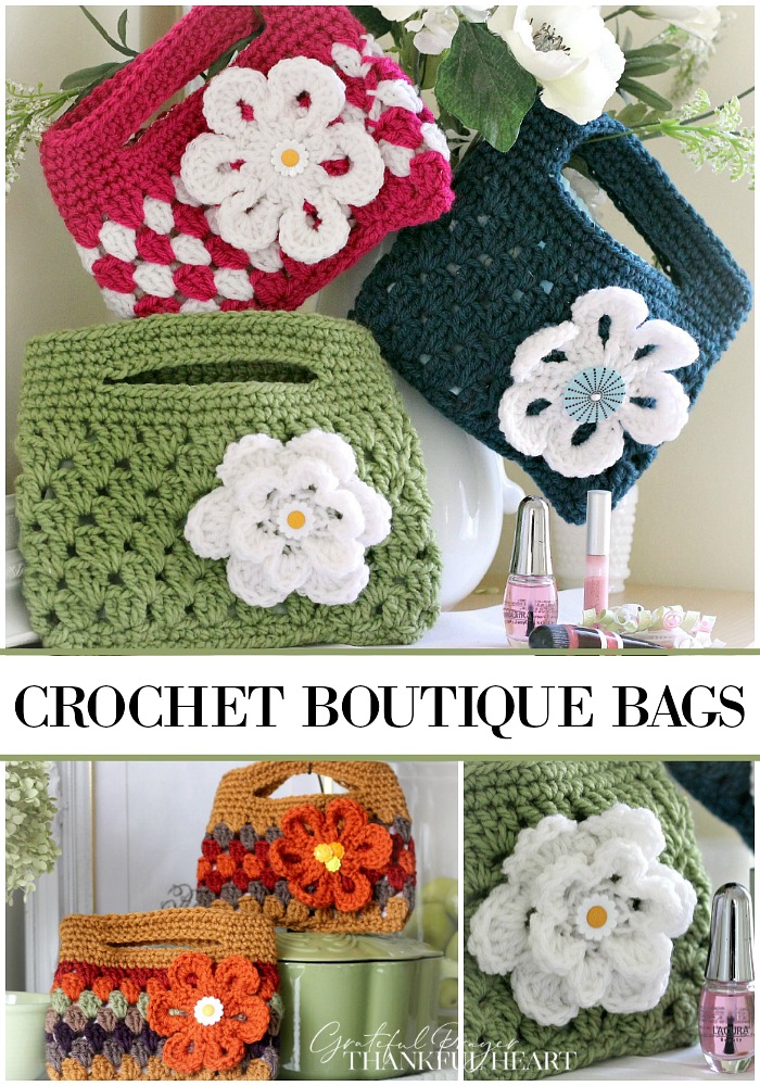 Easy pattern for adorable crochet boutique bags. Great size as a clutch to hold cell phone & wallet or as a cosmetic bag. Cute for little girls too.