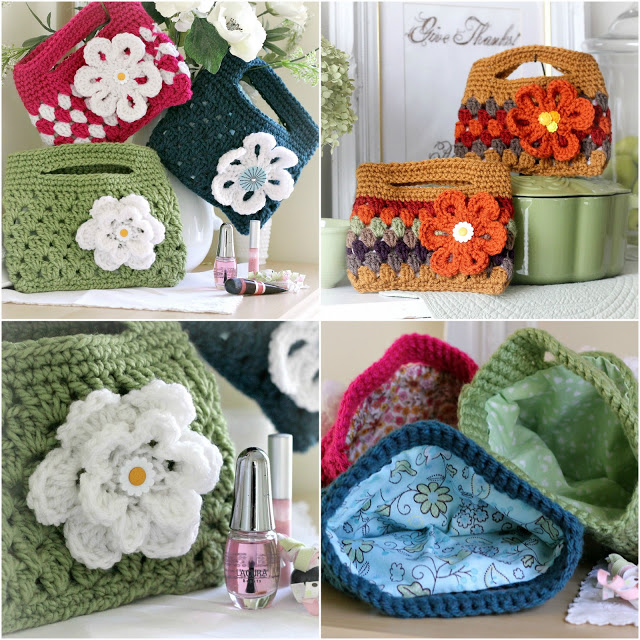 Easy pattern for adorable crochet boutique bags. Great size as a clutch to hold cell phone & wallet or as a cosmetic bag. Cute for little girls too.