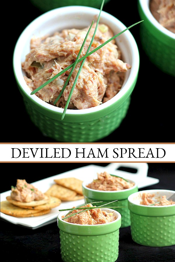 Deviled Ham Spread is a great filling and delicious on crackers. Use leftover holiday ham to make appetizers for snacking or lunch time sandwiches.