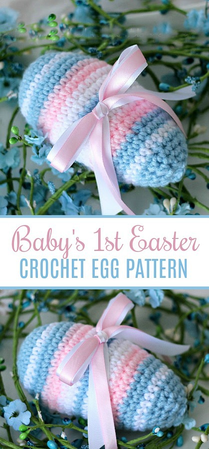 Quick and easy crochet Easter egg can be made in any color or yarn. Make one in soft pink and blue for a new baby keepsake. Fill a pretty bowl or basket with eggs crocheted in springtime colors for a beautiful holiday decoration. Free pattern and crochet terms printable.