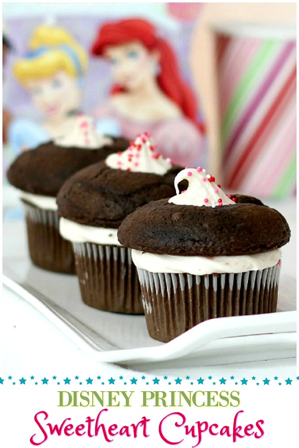 Disney Princess Cupcakes start with a mix and are filled with frosting mixed with jam. Sweetheart Chocolate Cupcakes are a fun & yummy kids cooking project.