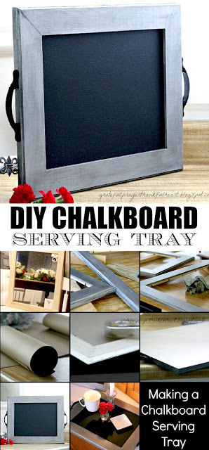 Make a chalkboard and serving tray with a brushed-metal look detailed DIY how-to instructions. Great housewarming gift for newlyweds.