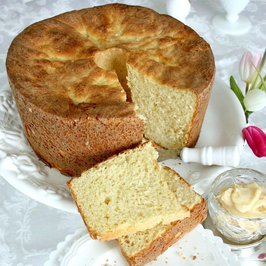 Sally Lunn Batter Bread is a lovely yeast bread, golden in color and baked in a round. Delicious toasted with butter & jam or marmalade. Great with meat and gravy too.