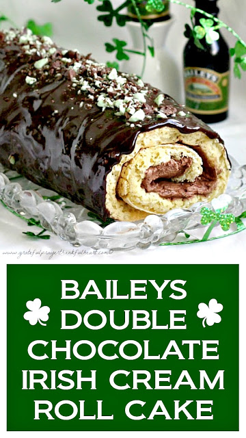 You'll think you've reached the rainbow's end with this over-the-top, Double Chocolate Irish Cream Cake Roll. It is filled with a creamy chocolate center and then covered with a decadent chocolate ganache. Bits of minty chocolate garnish the top for an impressive dessert that will please any Irishman or Irish Lassie.