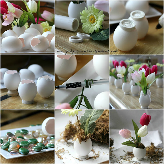 Sweet and dainty, springtime Easter flowers in eggshell pots are super cute. Fill with faux flowers, fresh cut flowers or plant seeds and watch them sprout. Tuck into spaces needing some happy after a dreary winterscape.