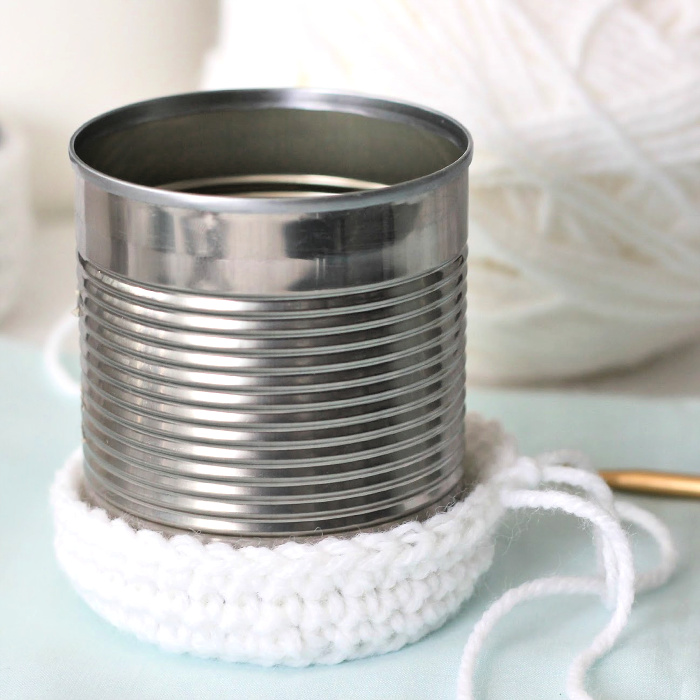 Super easy pattern for cute, useful crochet cozy for jars or cans. Organize your vanity, desk and arts and crafts supplies. Recycle, upcycle and repurpose into multipurpose items!