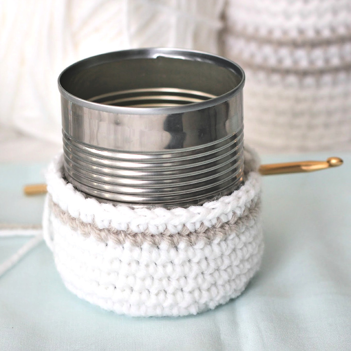 Super easy pattern for cute, useful crochet cozy for jars or cans. Organize your vanity, desk and arts and crafts supplies. Recycle, upcycle and repurpose into multipurpose items!