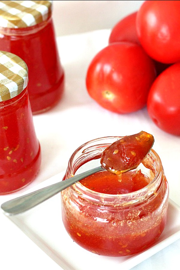 Make a delicious tomato jam using just garden fresh tomatoes, sugar and lemon or line juice. Grandmom Gaskill's Tomato Jam is an easy, vintage recipe handed generations for canning, spreading on crackers as an appetizer or spreading on toast or biscuits. 