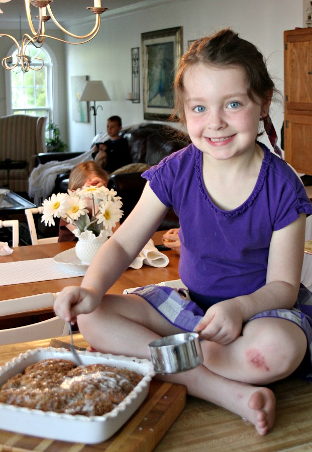 Easy and delicious apple coffee cake is a perfect treat for breakfast or snacking. Enjoyed on the porch with visiting grandchildren makes it even more special.