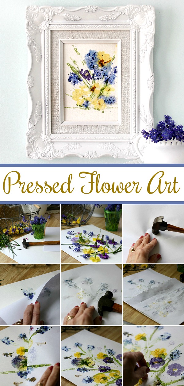 Preserving springtime flowers and creating lovely art is easy by pressing and hammering blossoms onto paper.