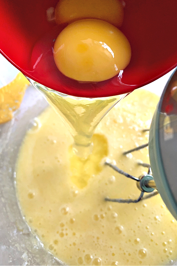 making the batter for cream cheese chocolate zucchini bread