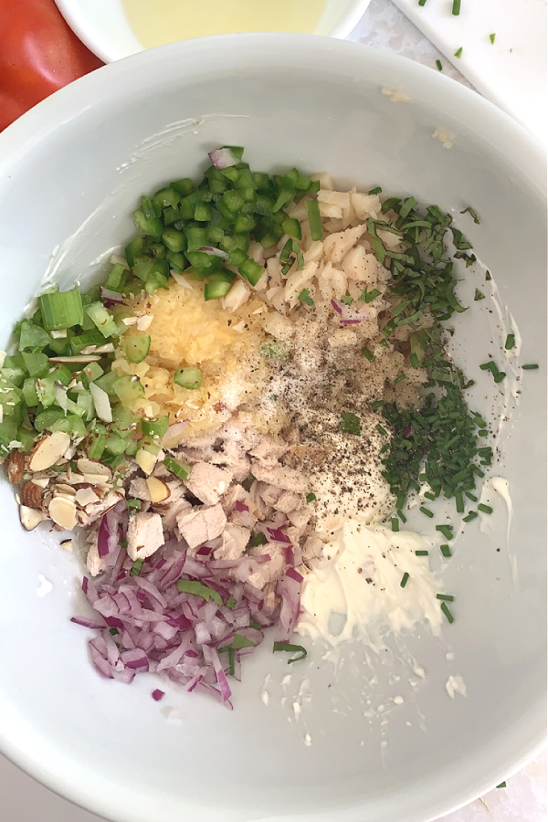 Ingredients for creamy chicken stuffed tomatoes