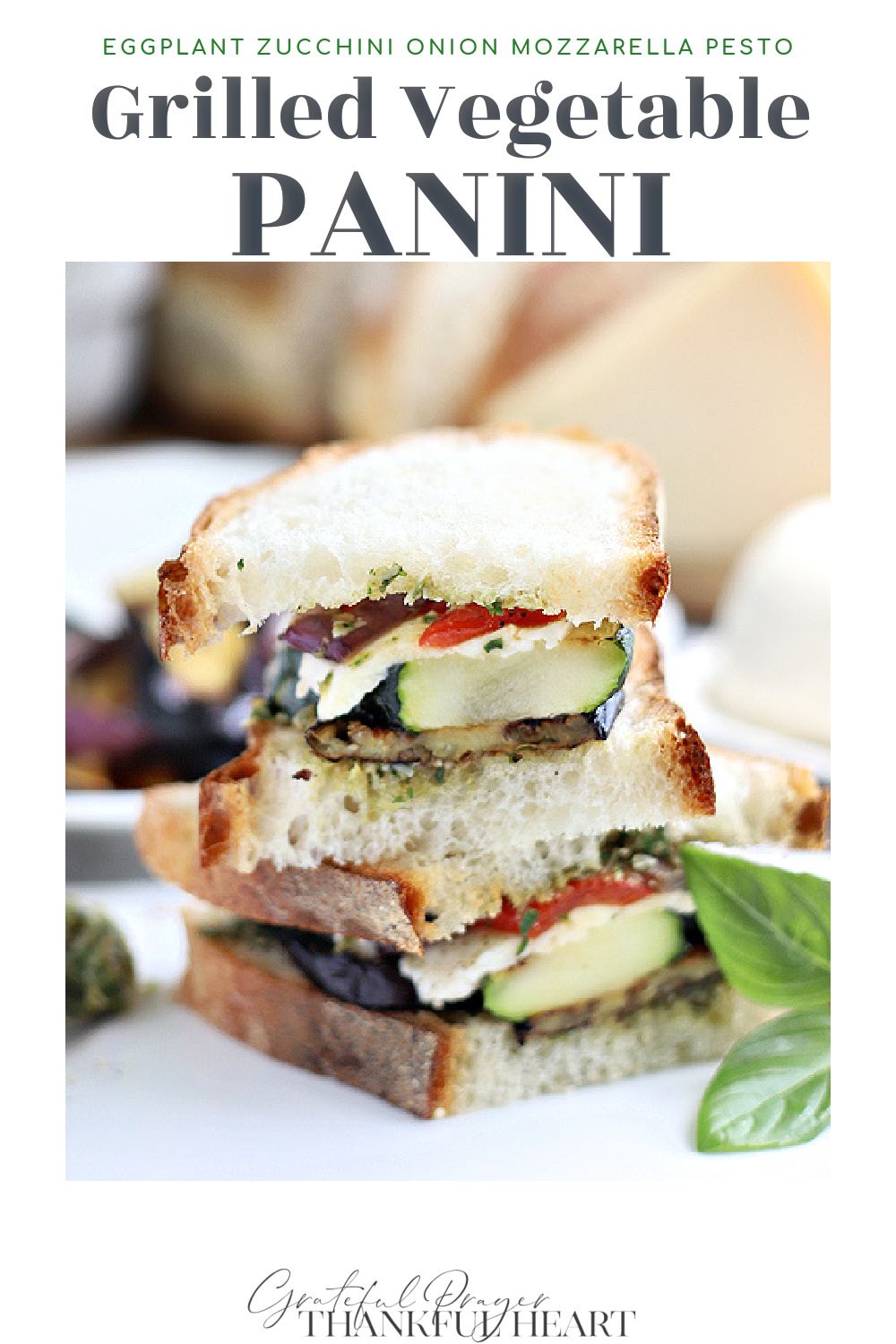 Grilled vegetable panini with eggplant, zucchini and fresh basil pesto