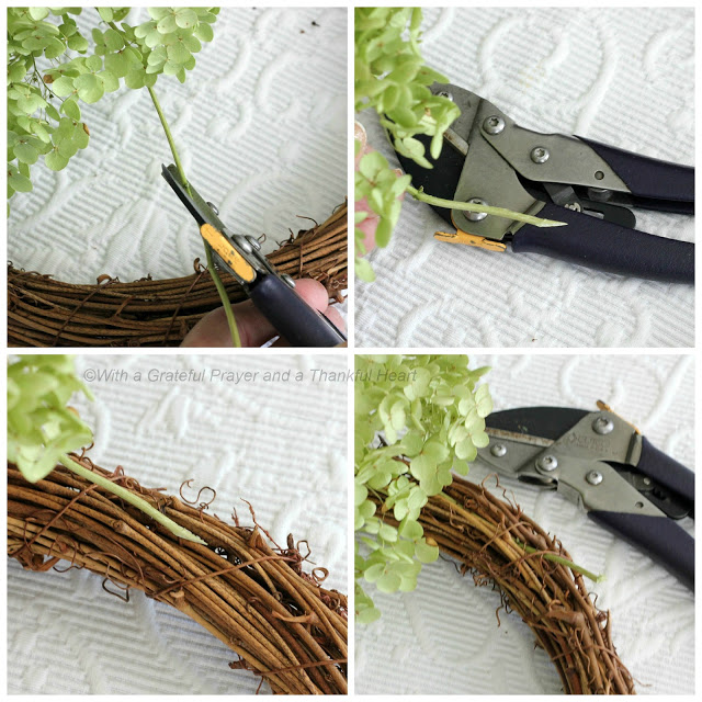 Preserve hydrangea, roses and garden flowers by drying then used to create a lovely wreath.