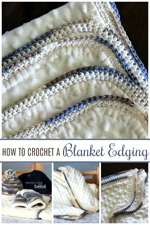 Crochet edge baby blanket with a sweet border around a fleece fabric creating a cozy, snuggly lovey. Perfect baby shower gift or as a sofa throw.