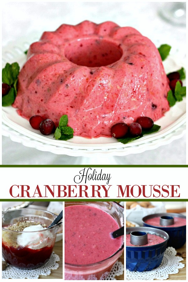 Bring the beautiful jewel-tone colors of cranberries to your Thanksgiving or Christmas table. Holiday Cranberry Mousse is light and fluffy and looks so pretty. It tastes yummy too!