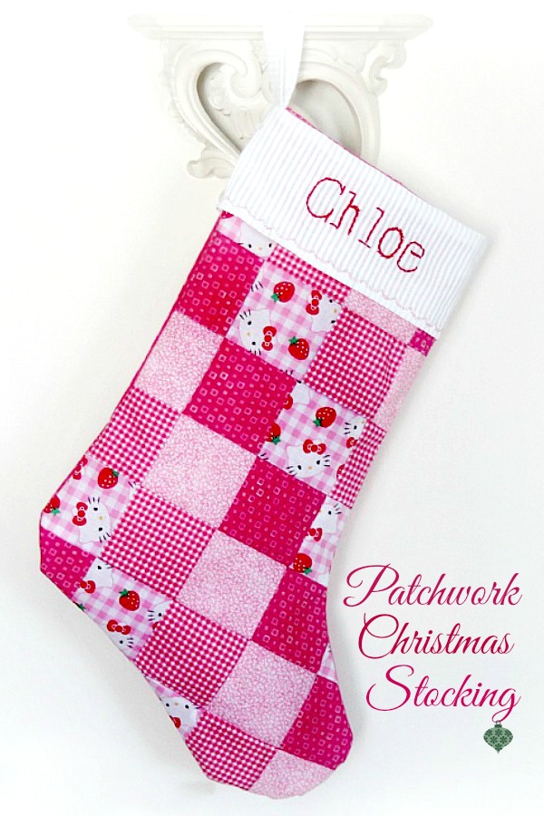 How to pattern for sewing a Patchwork Christmas Stocking easy enough for a beginner. Makes a sweet, personalized gift for kids and grandchildren.