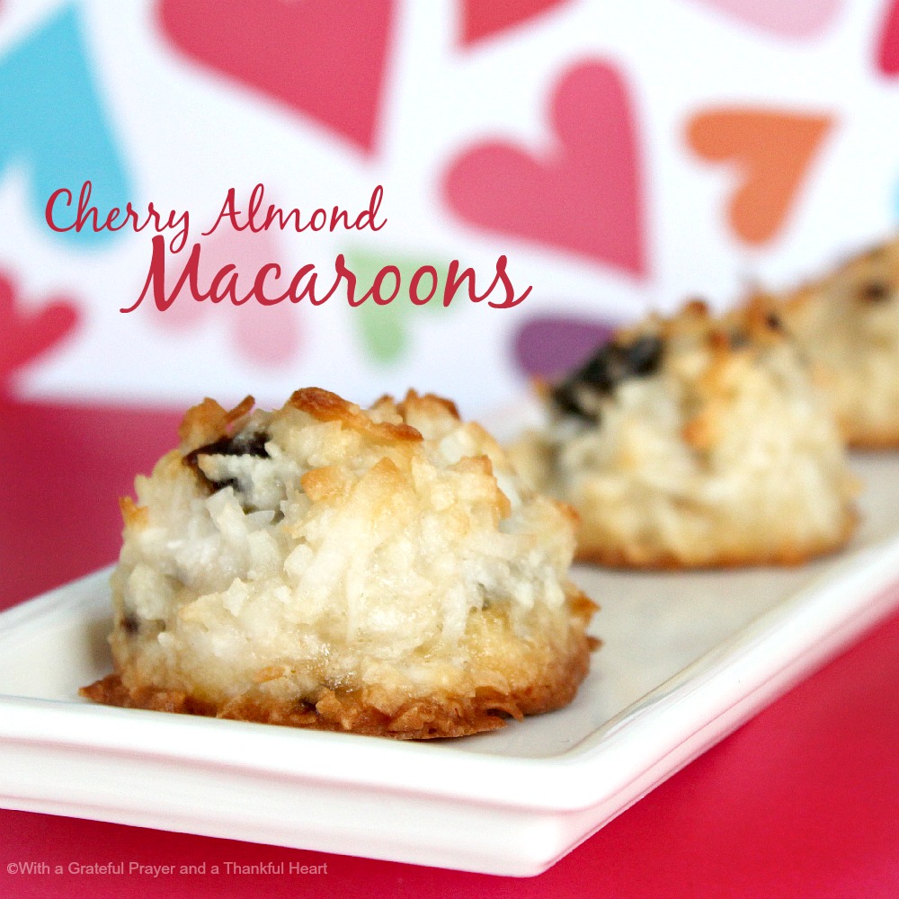 Easy recipe for Cherry Almond Macaroons that are a lighter take on coconut macaroons. They are are soft and chewy with a touch of almond.