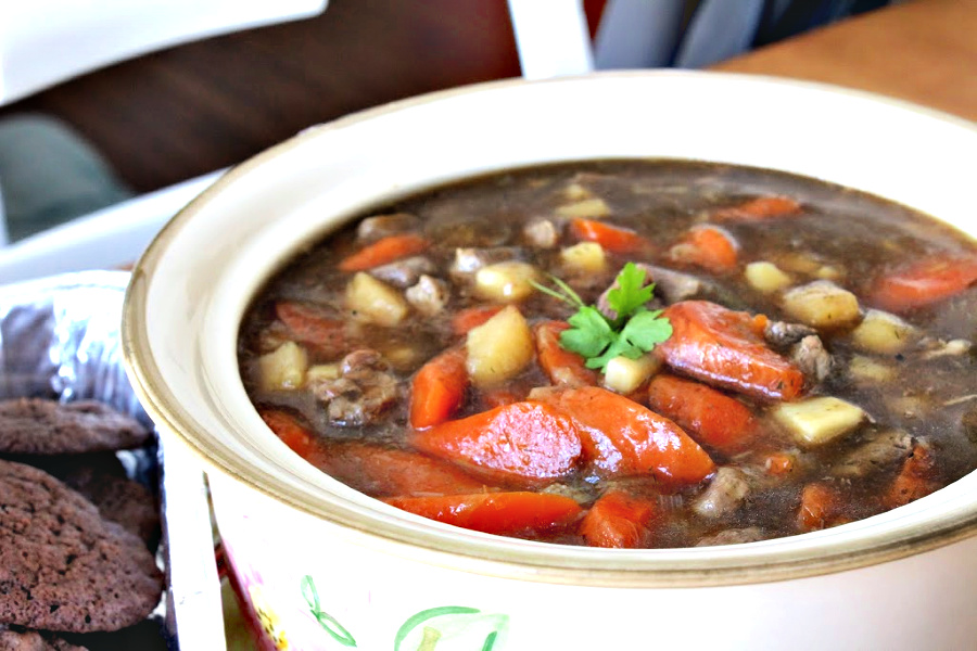 Easy recipe for Irish Lamb Stew with leeks, carrots, parsnips and dill. Perfect for St Patrick's Day. Substitute beef if you prefer for this gluten-free dinner entrée.