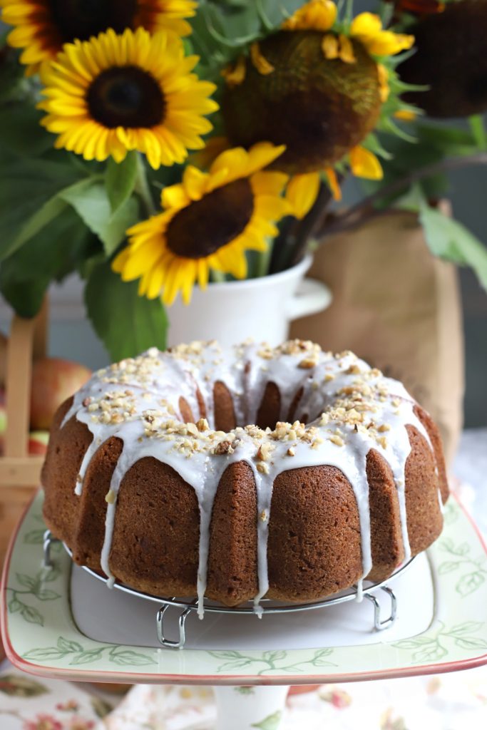 Need a quick and easy dessert? You'll love frosted apple walnut Bundt cake with grated apples, cinnamon, nutmeg, cloves, and walnuts or pecans. 