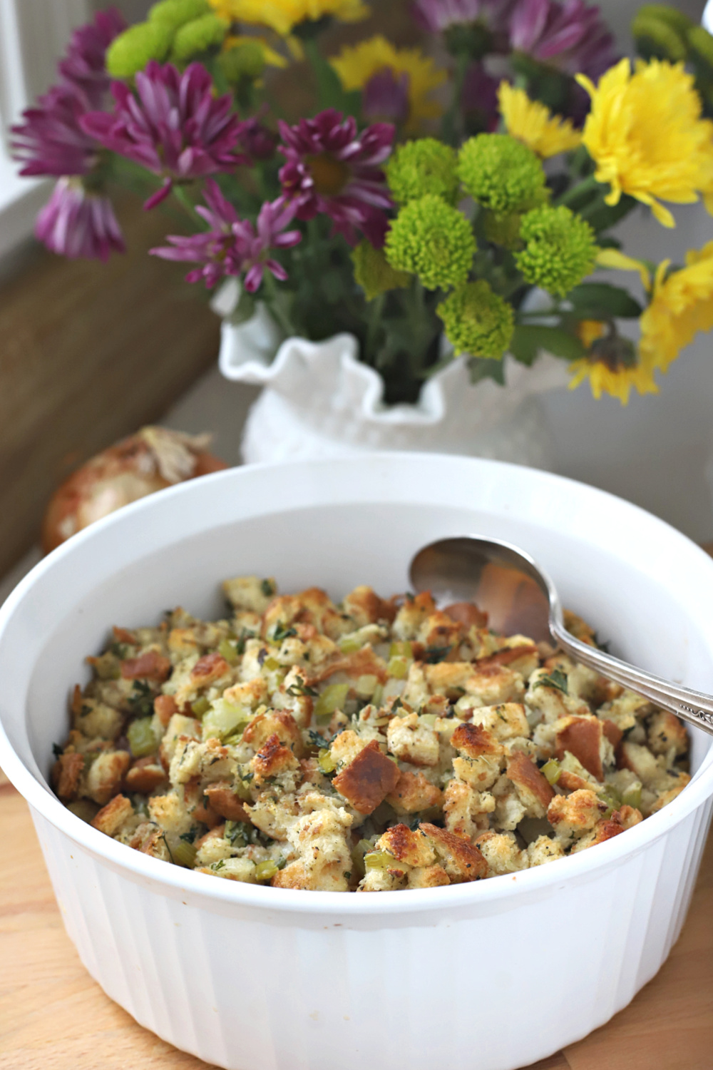 Whether you call it stuffing or filling, this easy recipe for Old Time Stuffing is full of flavor and a perfect side to compliment your Thanksgiving day turkey dinner.