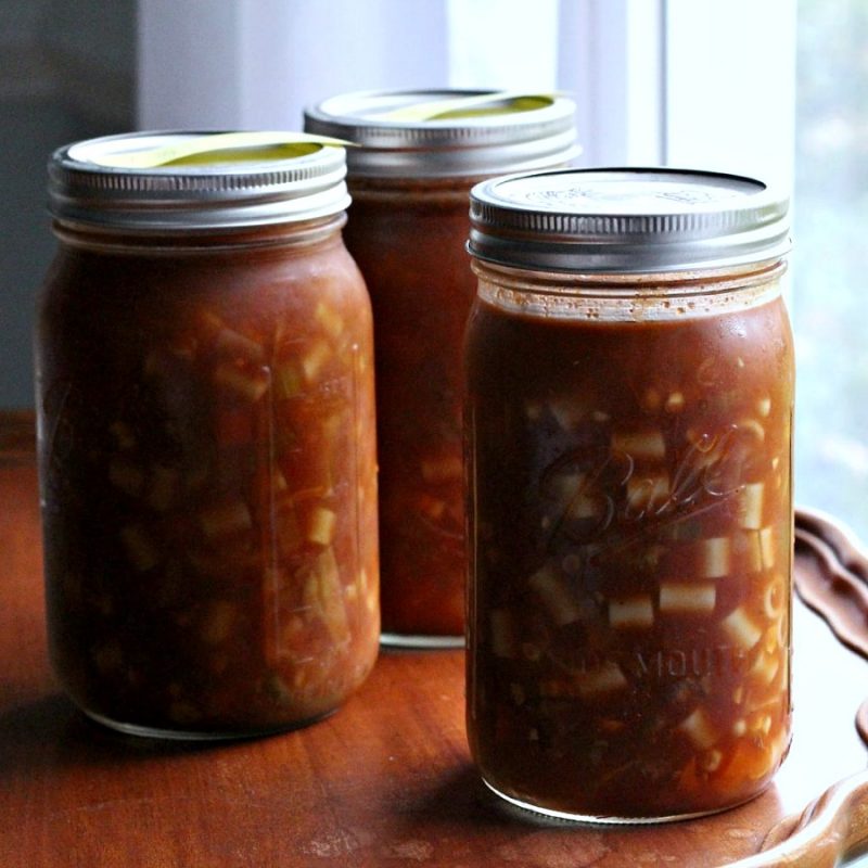 Easy and delicious recipe for old fashioned beef vegetable soup that freezes well. Lots of veggies, chunks of beef and tender pasta is perfect served with buttermilk biscuits. 