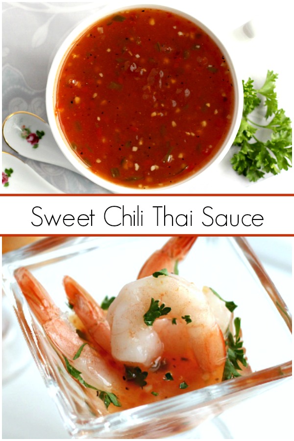 Hosting a New Year's Eve or holiday cocktail party?  Serve Sweet Chili Thai Sauce with Shrimp Appetizer. It is festive and delicious. Quick and easy recipe!